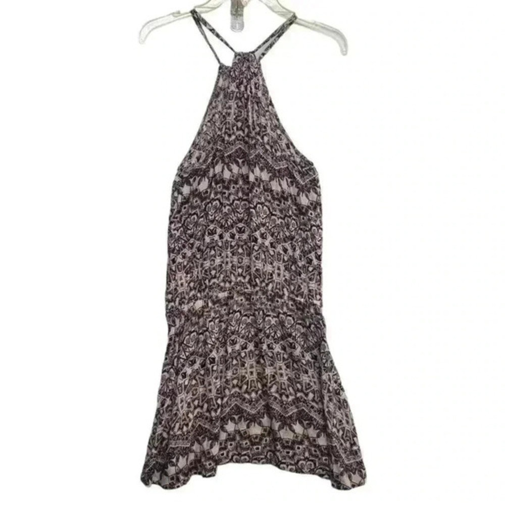 Free People Size XS Simone Batik Print Drop Waist Halter Mini Short Dress - Picture 2 of 3